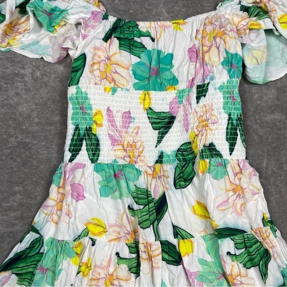 Cleobella Dress Womens Small Tropical Floral Leafy Smocked Beachy Vacation Boho - Picture 10 of 15